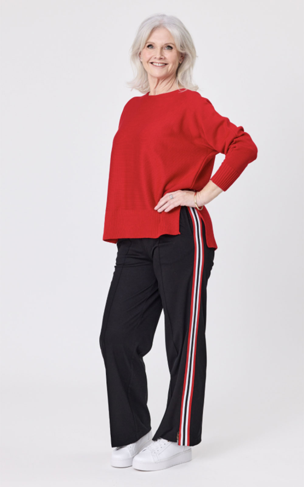 Chloe Pant Red Stripe product photo.