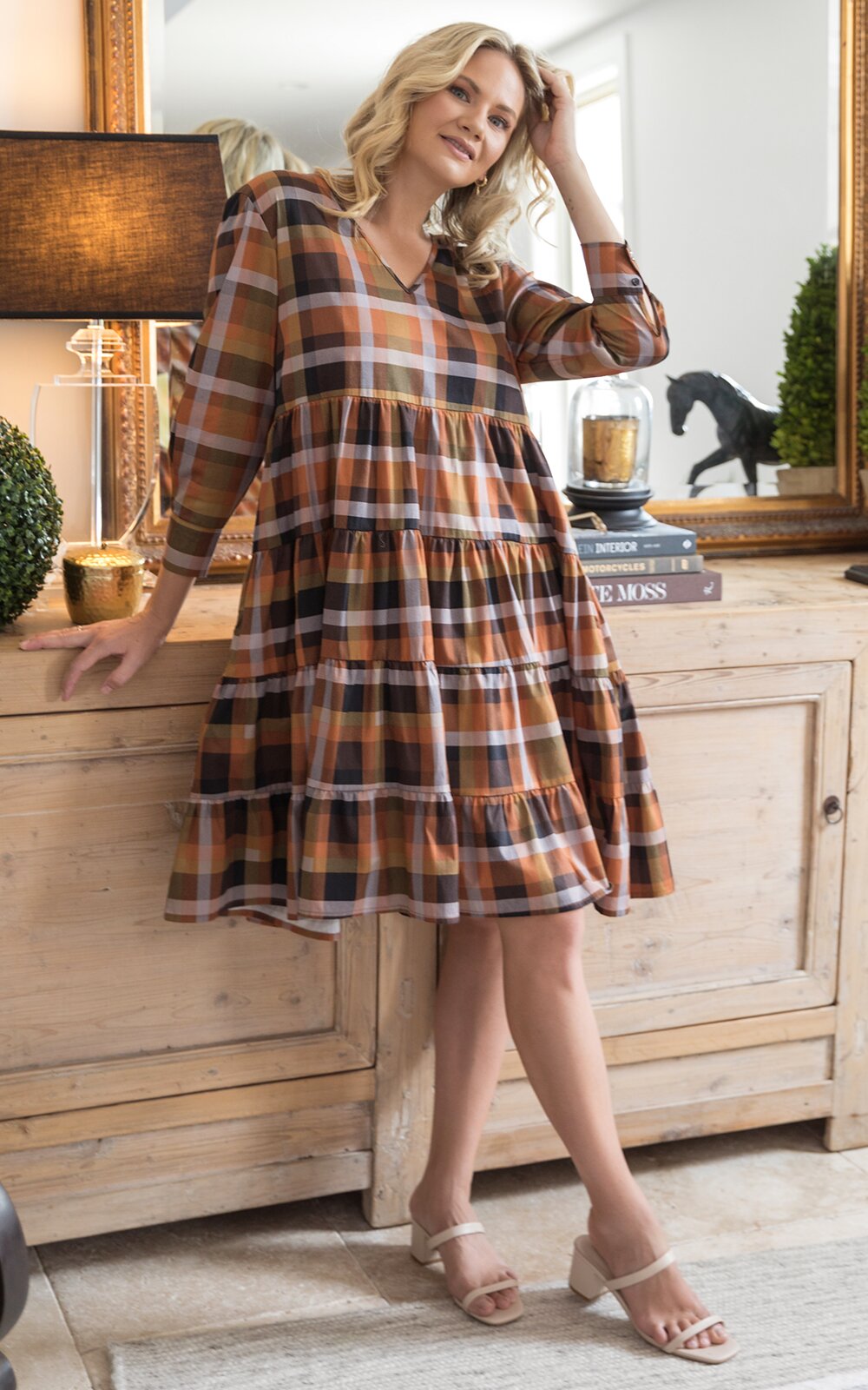 Fall Check Bonita Dress product photo.