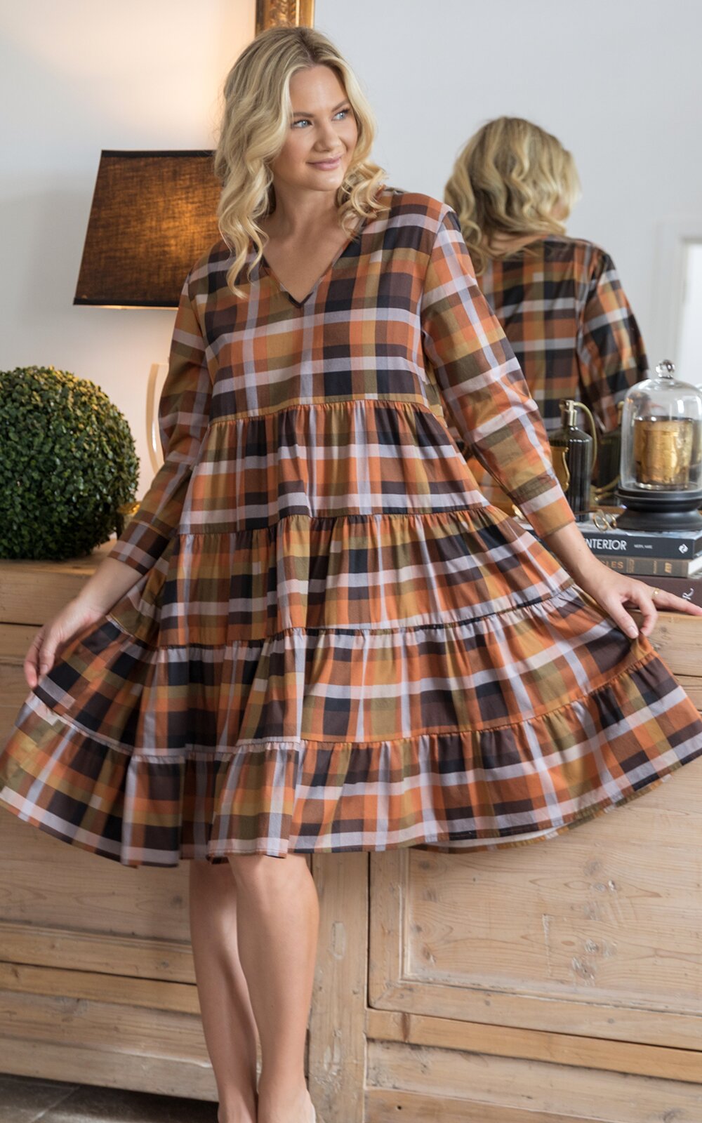 Fall Check Bonita Dress product photo.