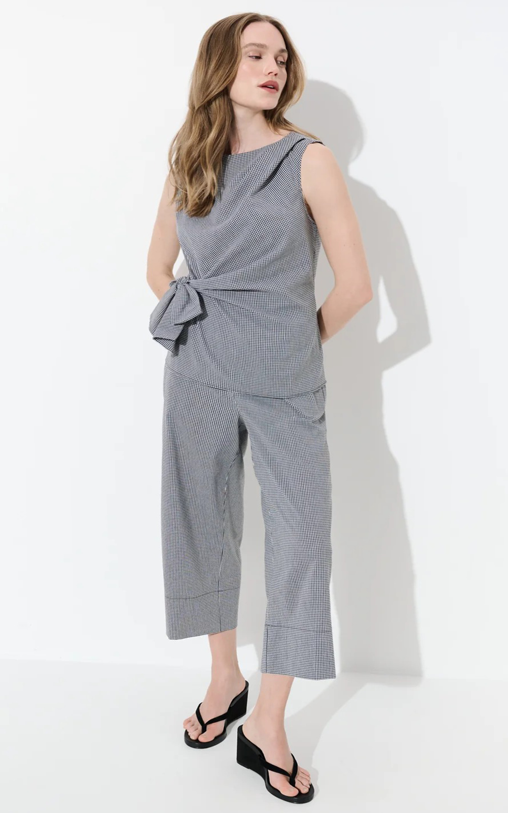Gingham Elastic Waist Culotte product photo.