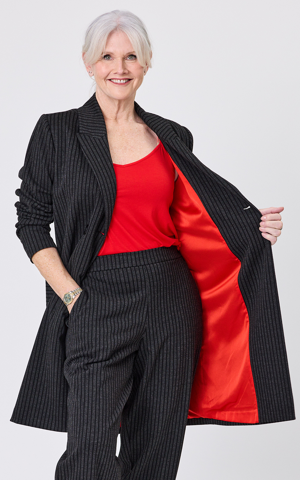 Hedda Coat Pinstripe product photo.