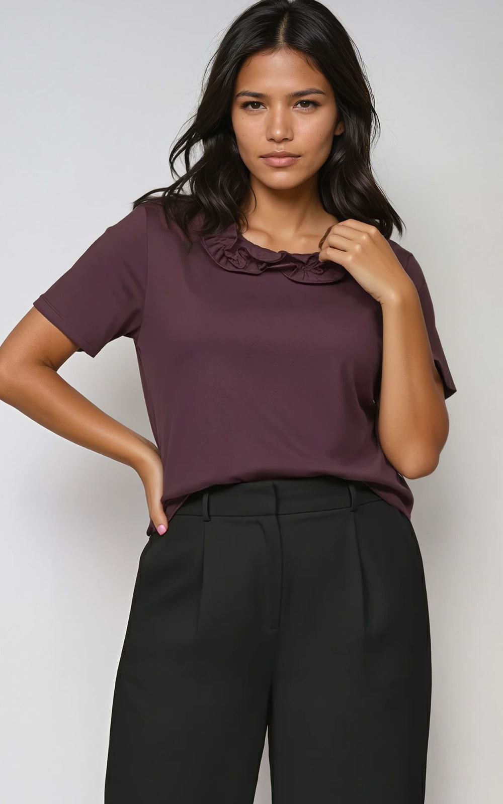 Frill Neck Tee product photo.