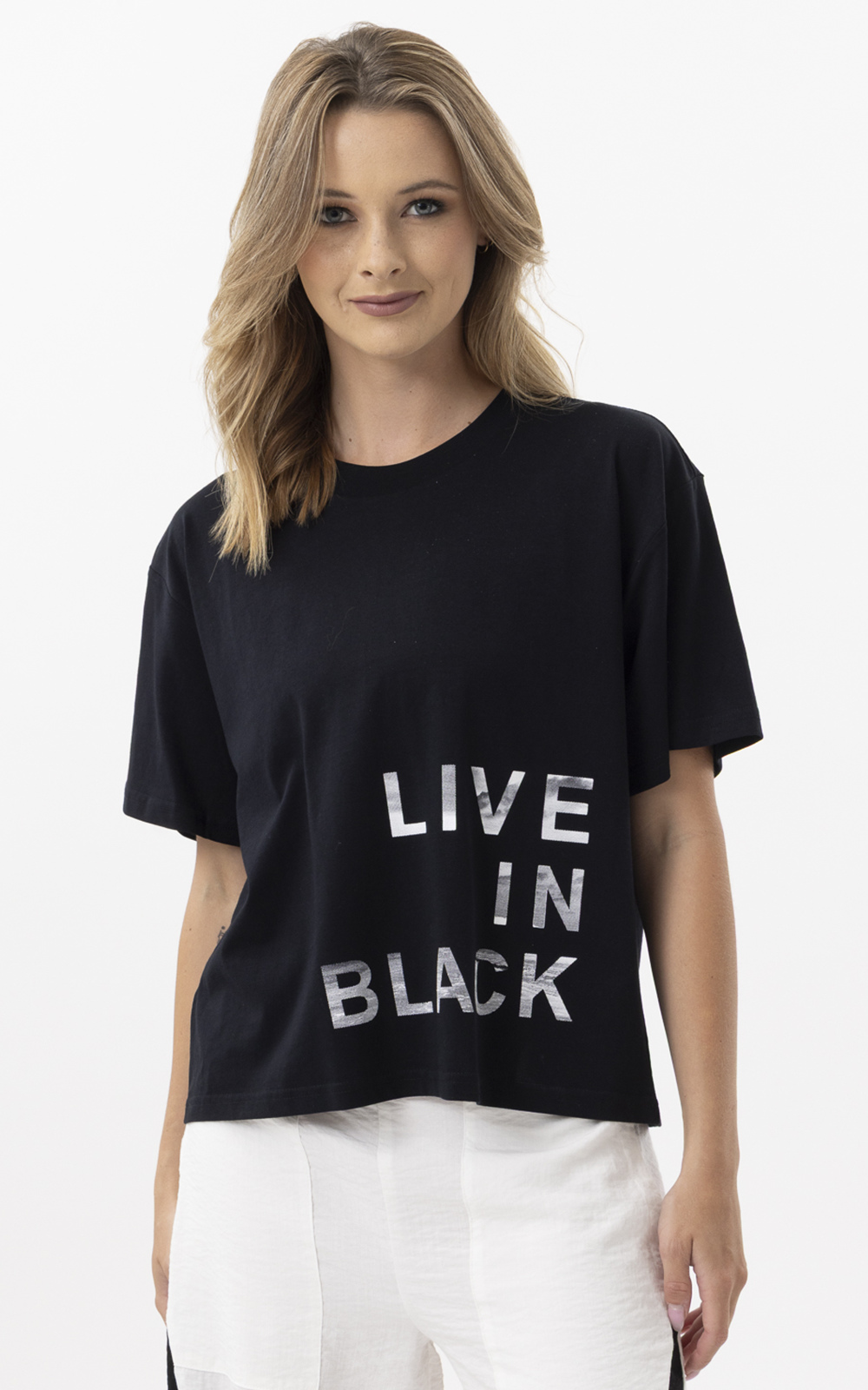 Live In Black Tee New Shape product photo.