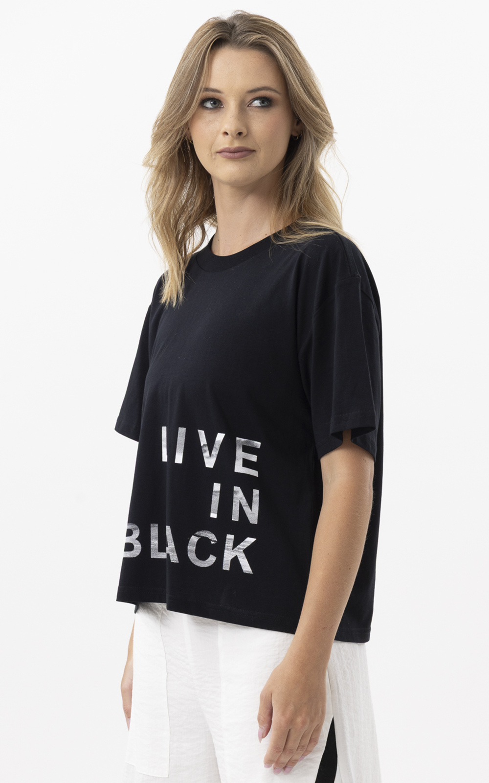 Live In Black Tee New Shape product photo.