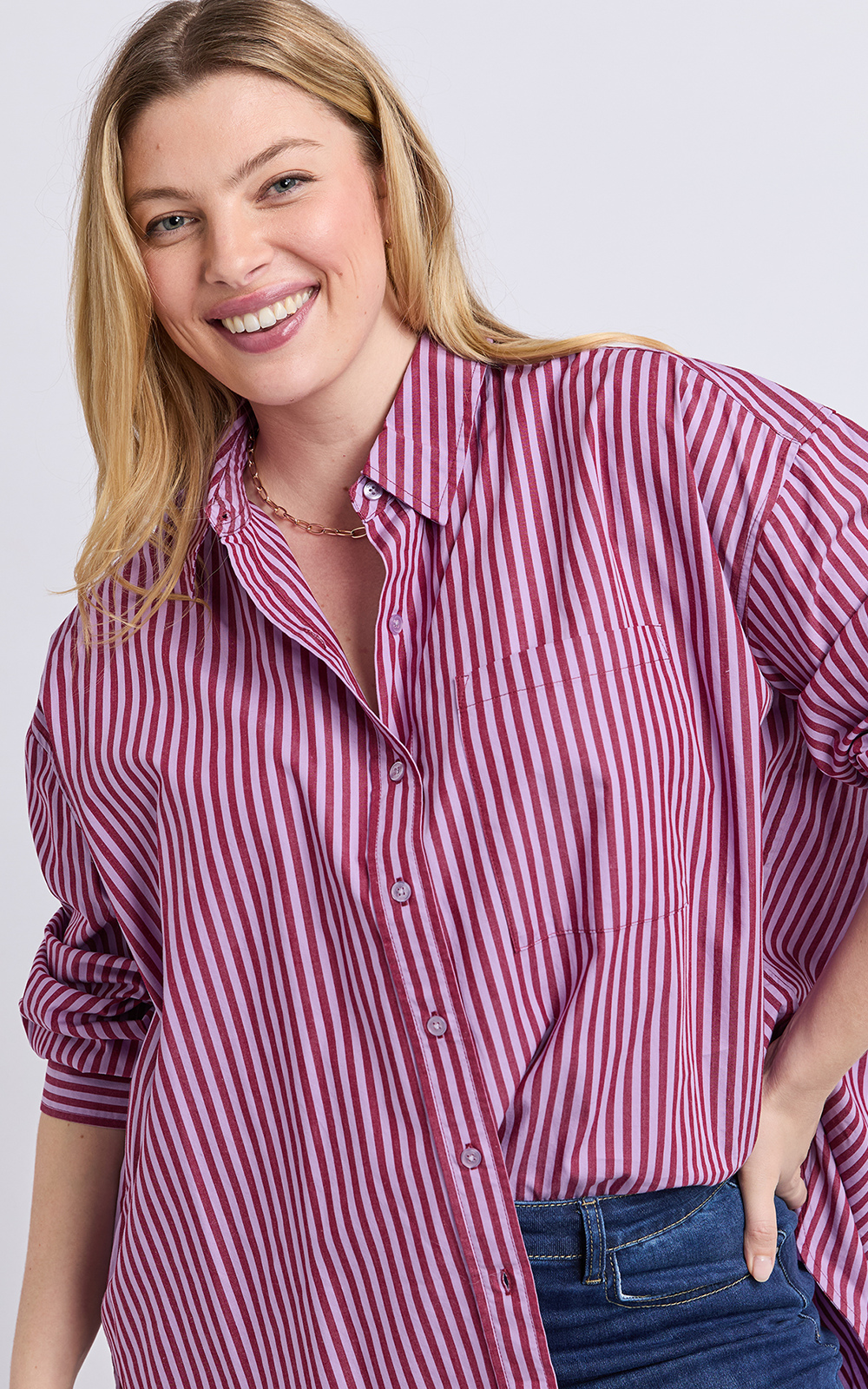 Lila Stripe Shirt product photo.