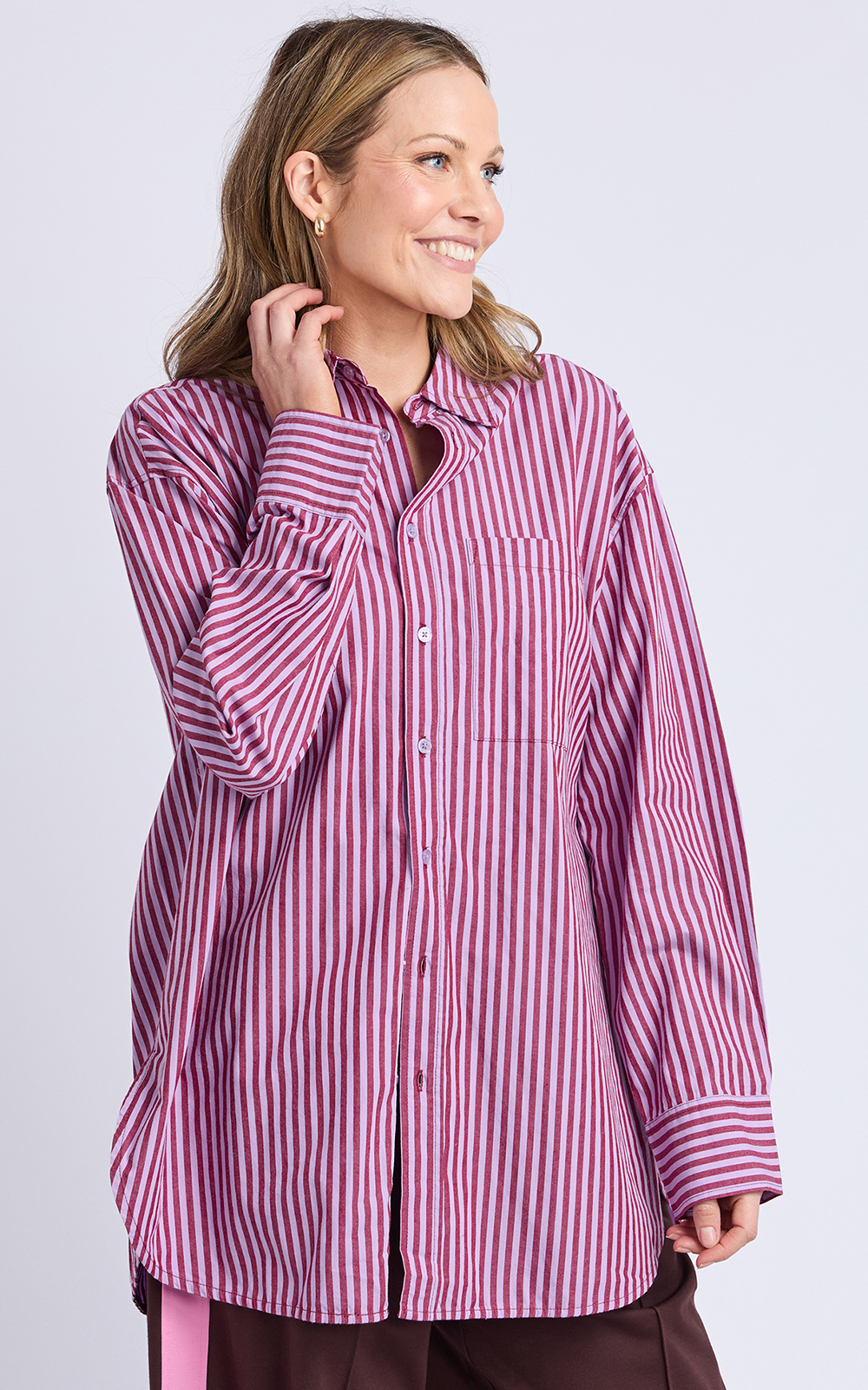 Lila Stripe Shirt product photo.