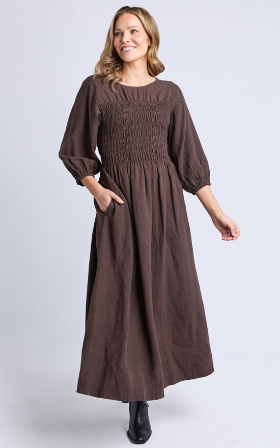 Nora Shirred Dress product photo.