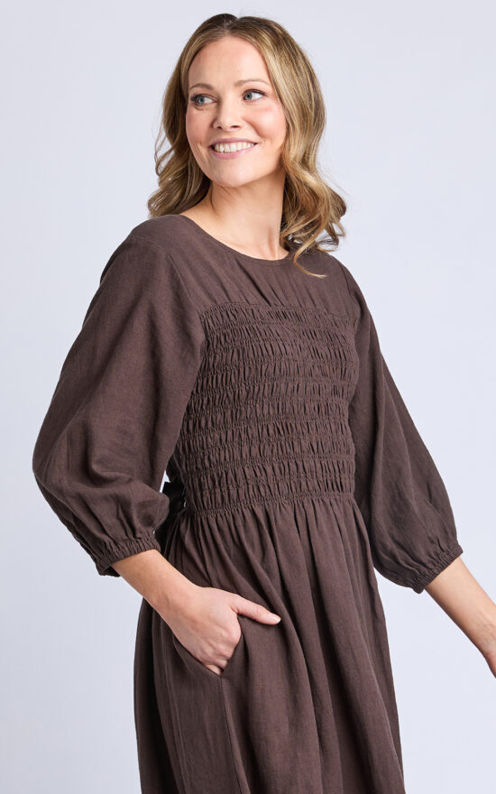 Nora Shirred Dress product photo.