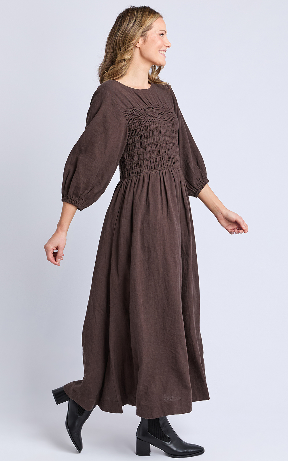 Nora Shirred Dress product photo.