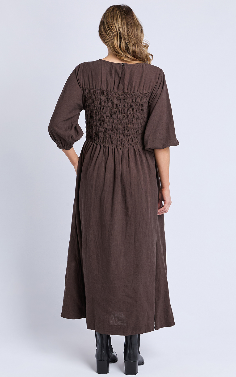 Nora Shirred Dress product photo.