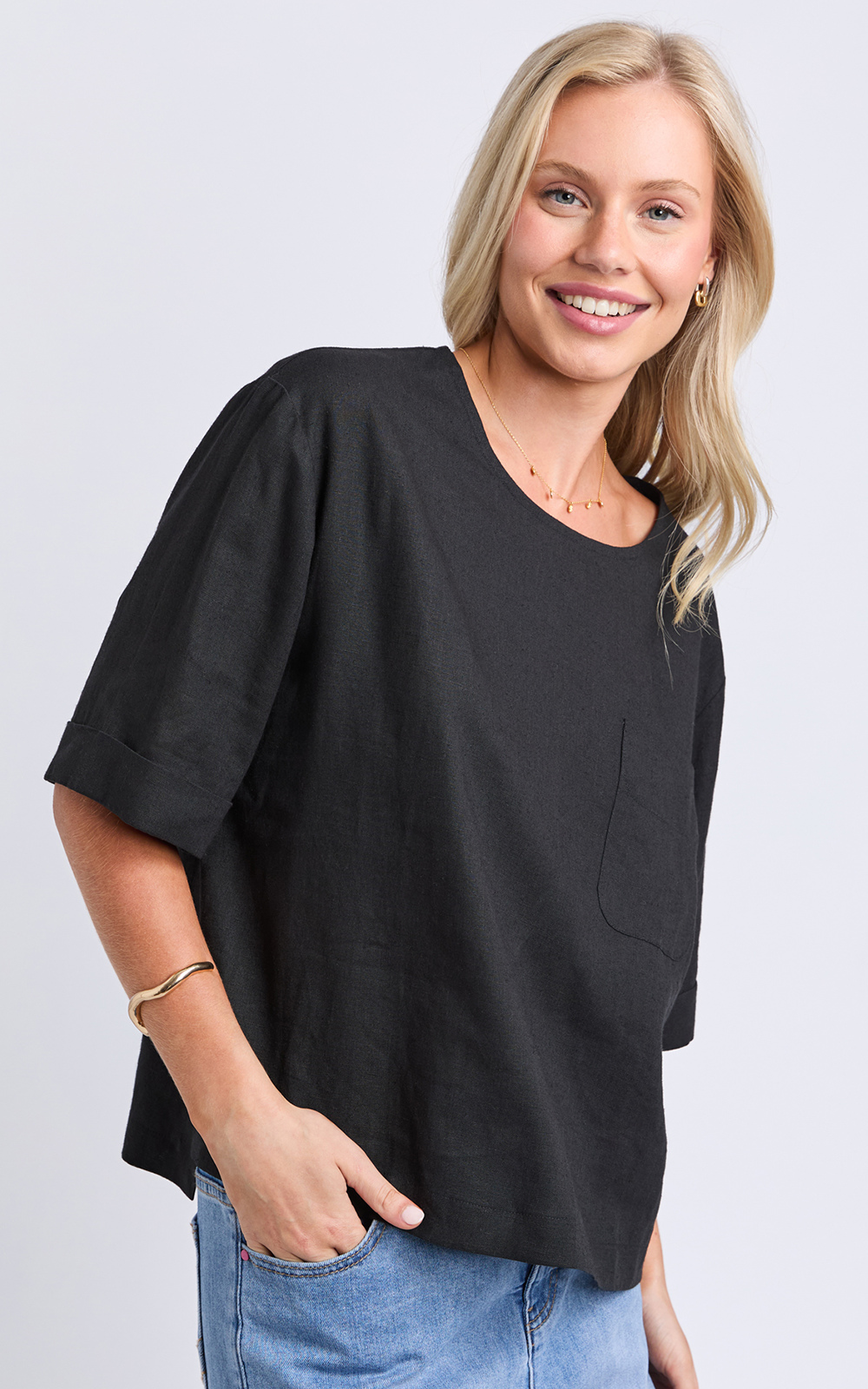 Tilly Woven Tee product photo.