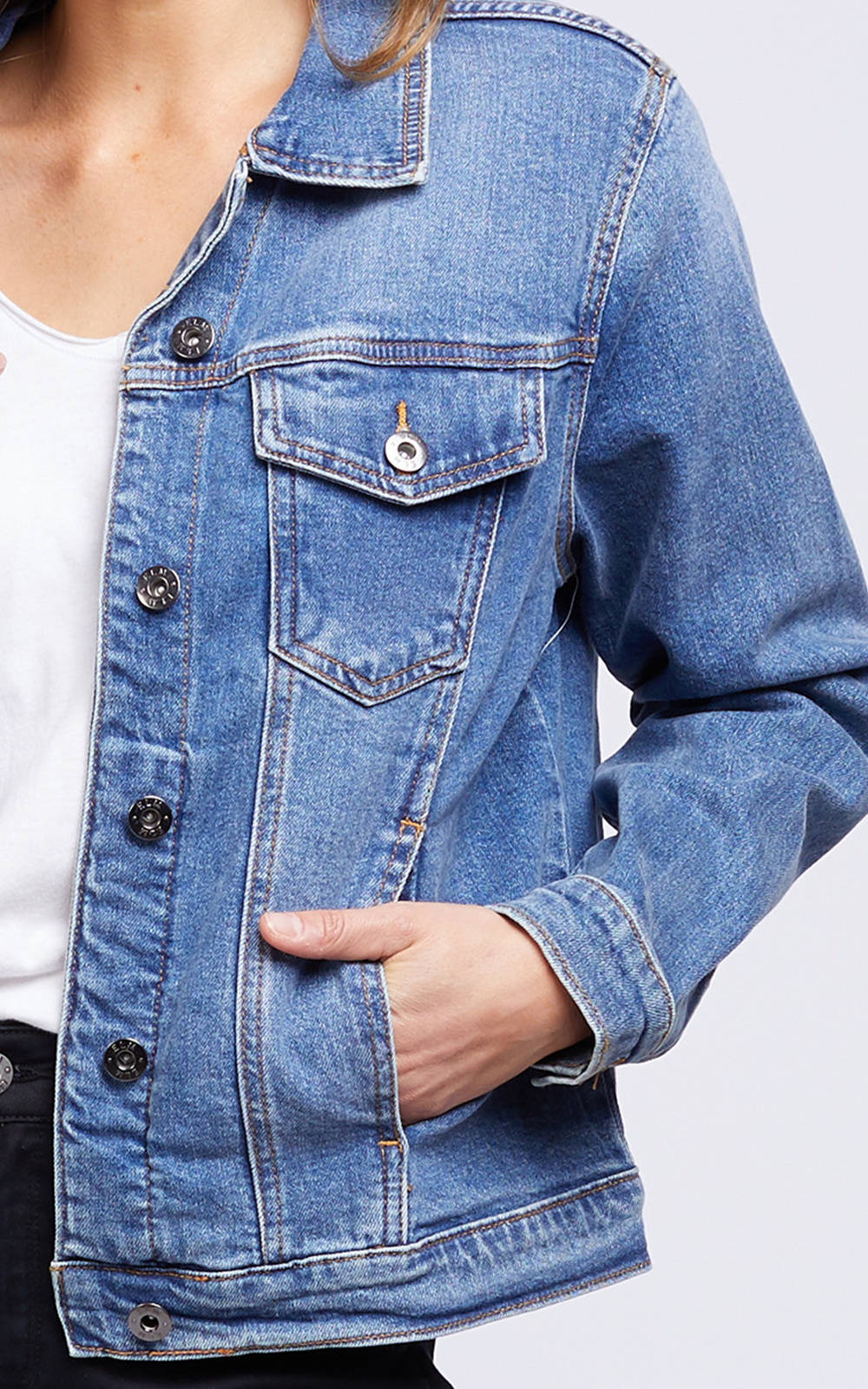 Angie Denim Jacket product photo.
