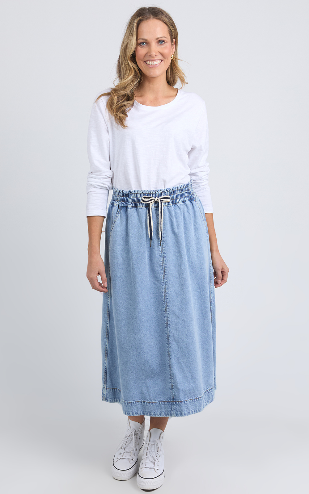 Greta Denim Skirt product photo.