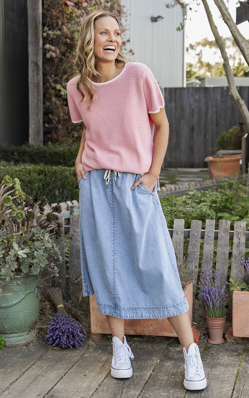 Greta Denim Skirt product photo.