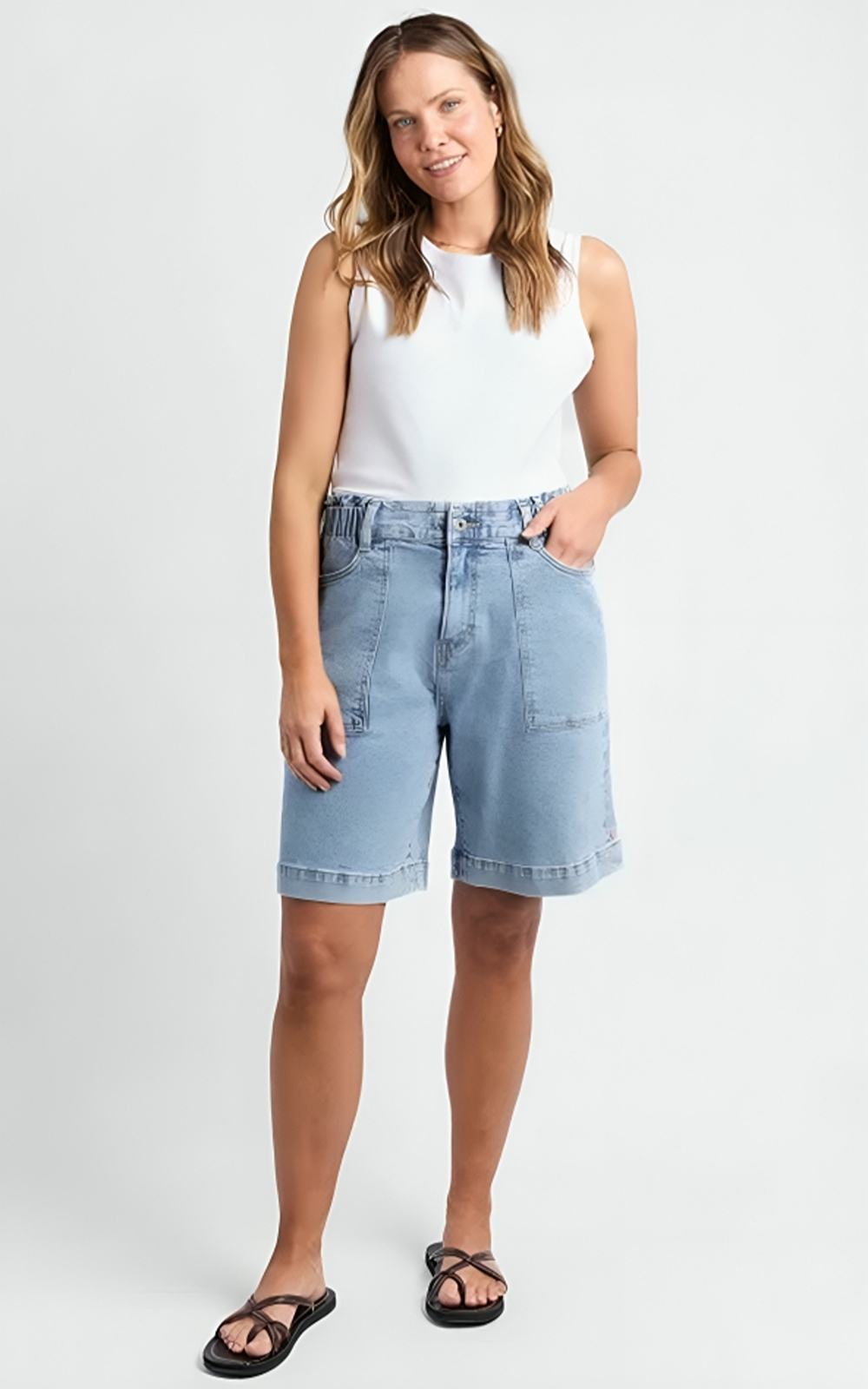 Atlas Long Denim Short product photo.