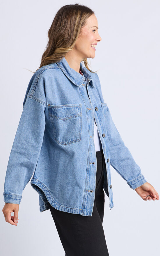 Laura Denim Shacket product photo.