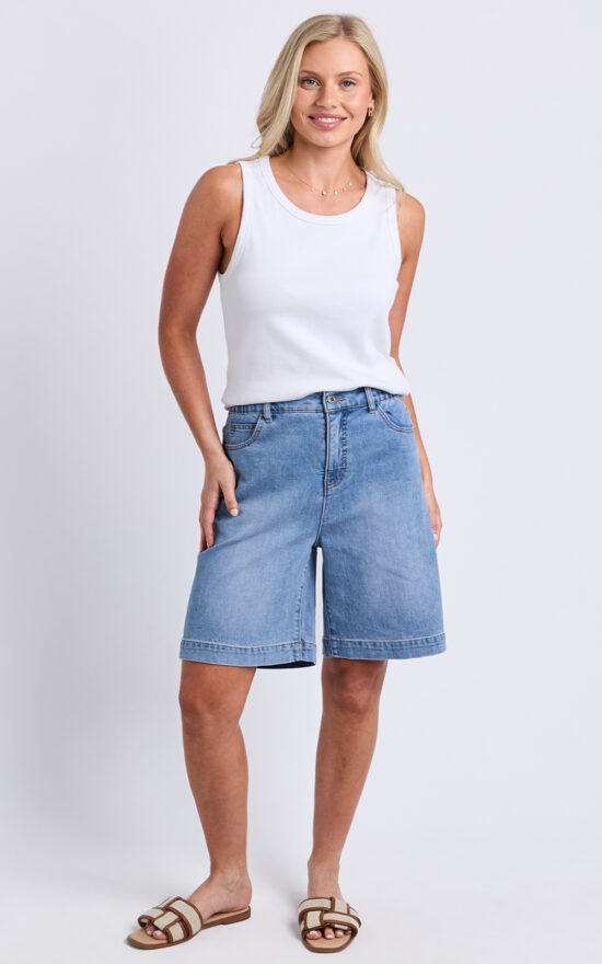 Birdie Long Denim Short product photo.