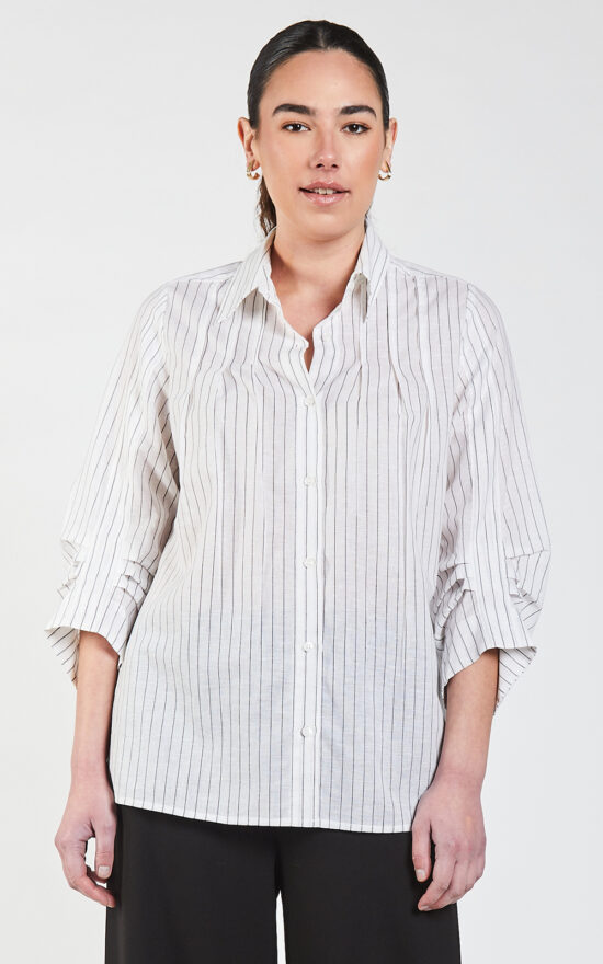 Pinstripe Pleat Shirt product photo.