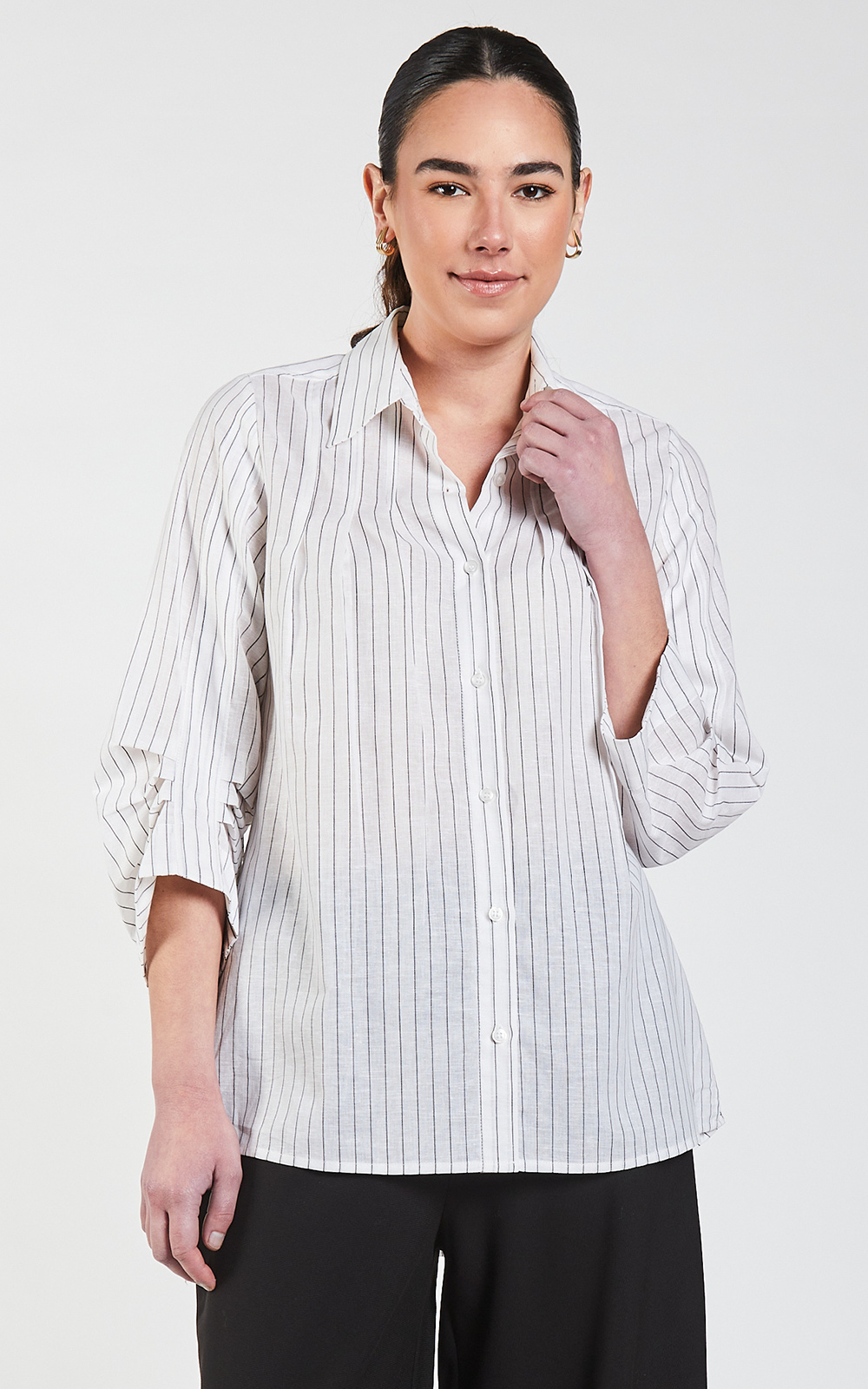 Pinstripe Pleat Shirt product photo.