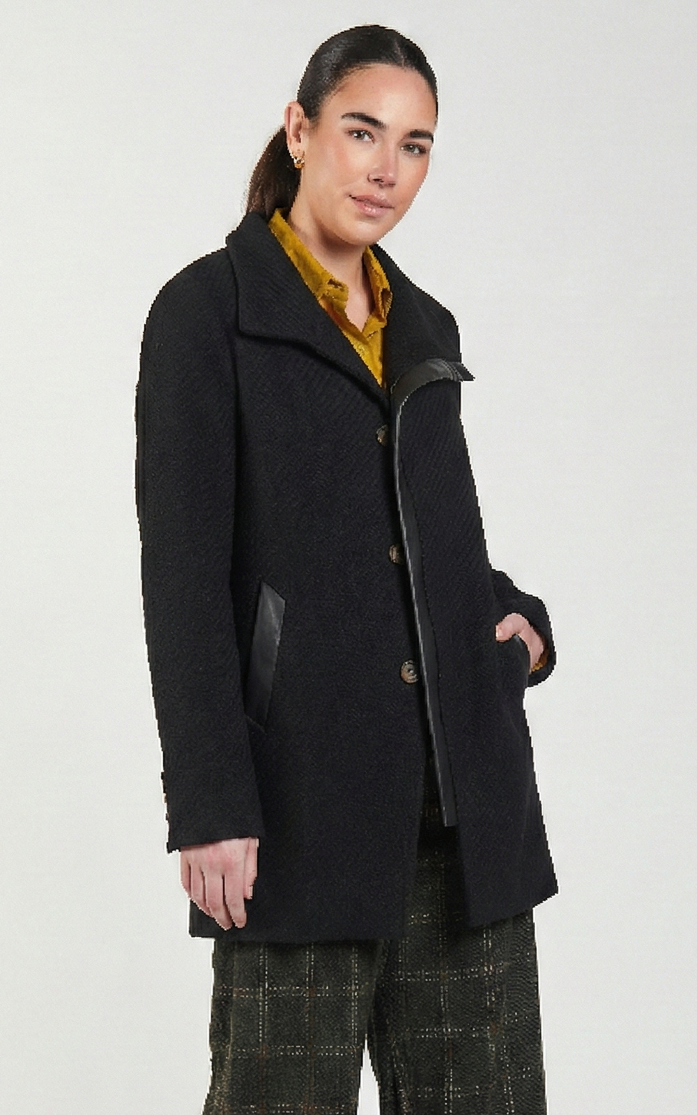 Leather Panel Coat product photo.