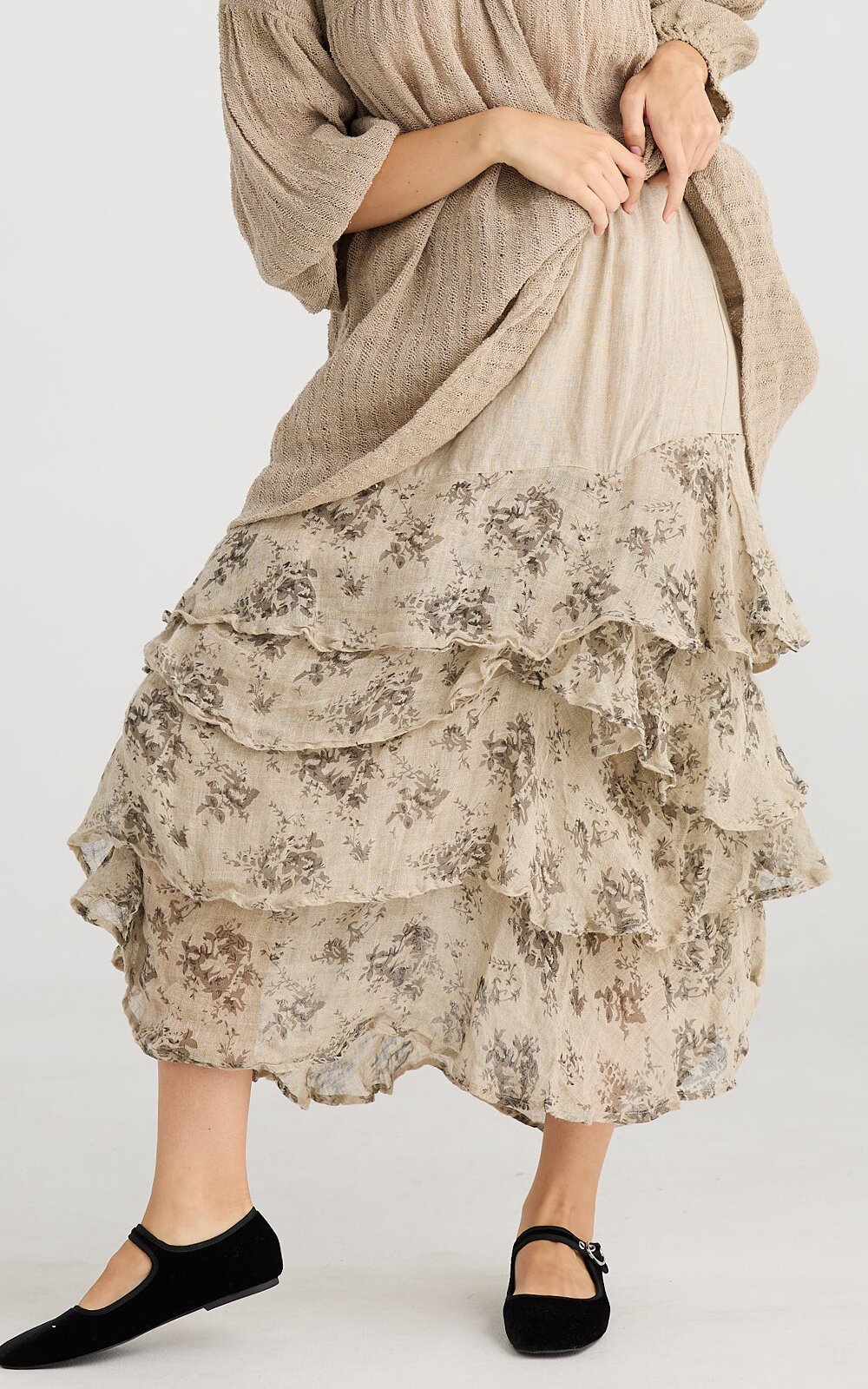 Angelica Linen Gauze Floral Skirt Angelica Linen Gauze Floral Skirt