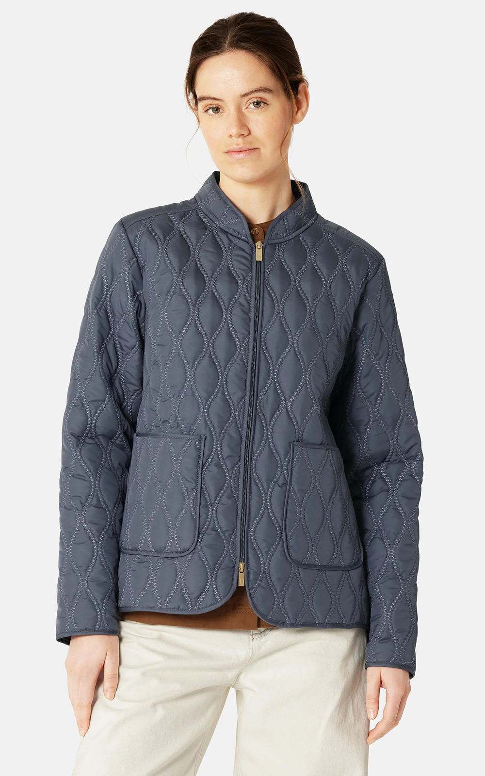 Short Quilted Two Way Zip Jacket  product photo.