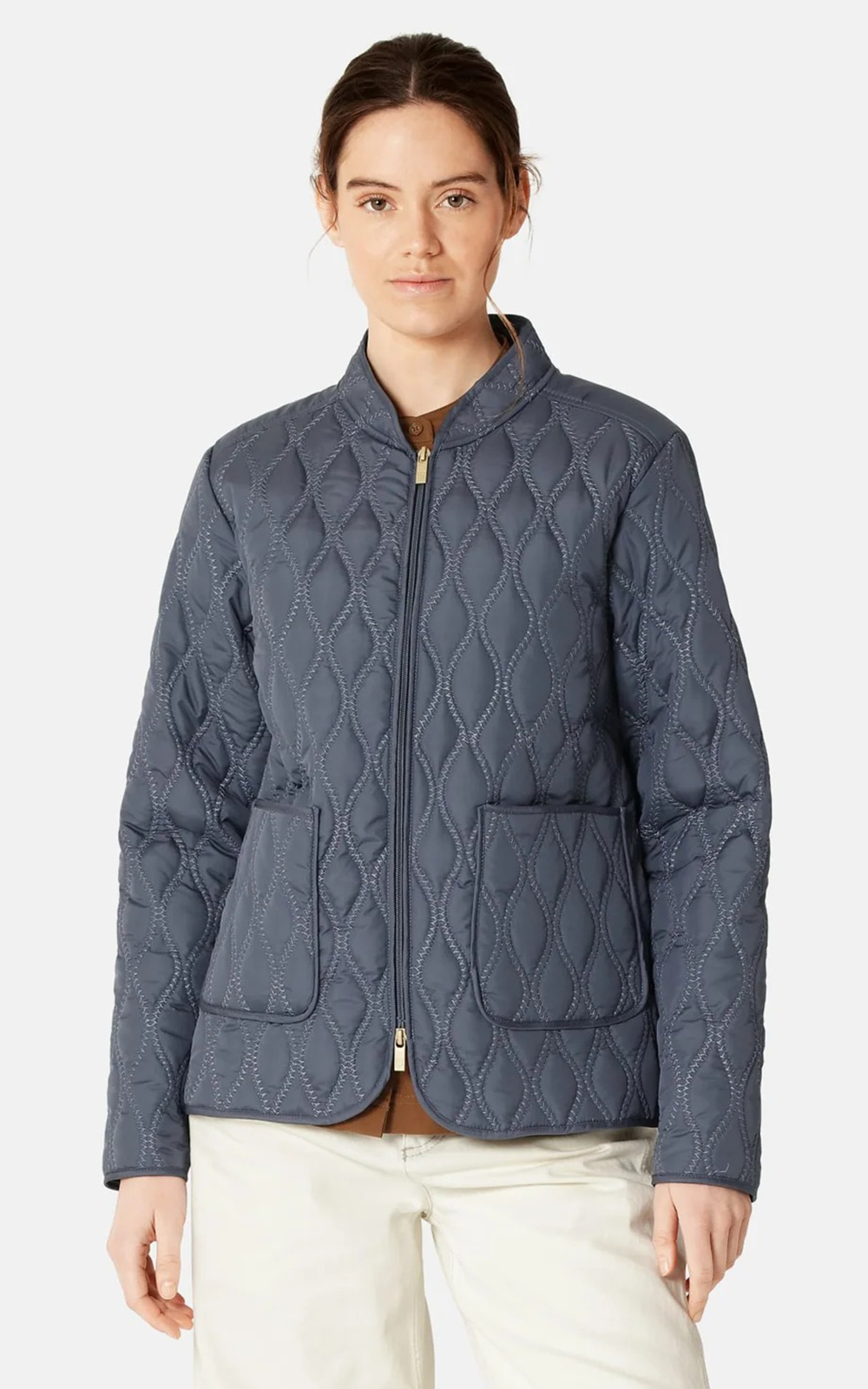 Short Quilted Two Way Zip Jacket  product photo.