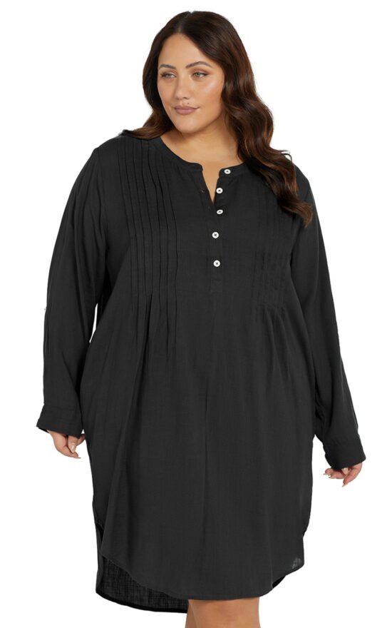 Gershwin Button Placket Overshirt Cover Up product photo.