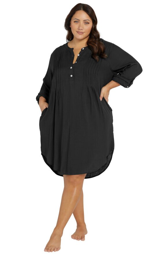 Gershwin Button Placket Overshirt Cover Up product photo.
