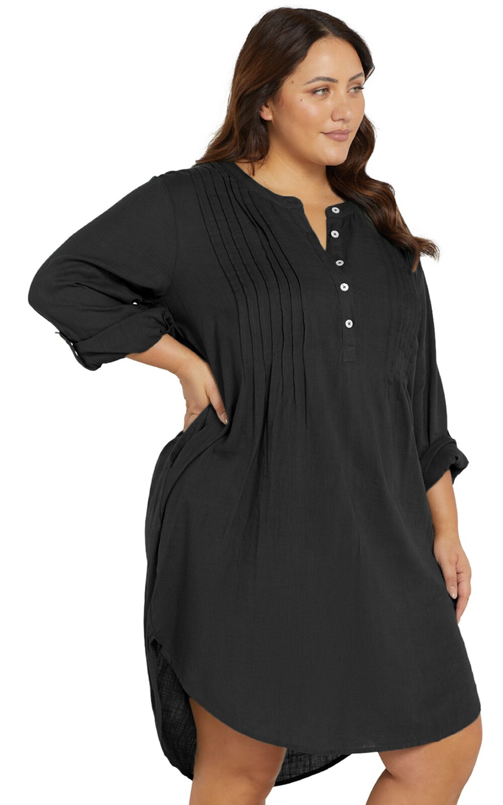 Gershwin Button Placket Overshirt Cover Up product photo.