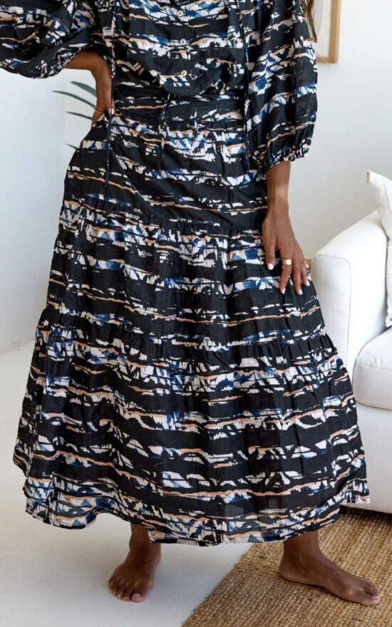 Elgar Maxi Tiered Wrap Skirt product photo.