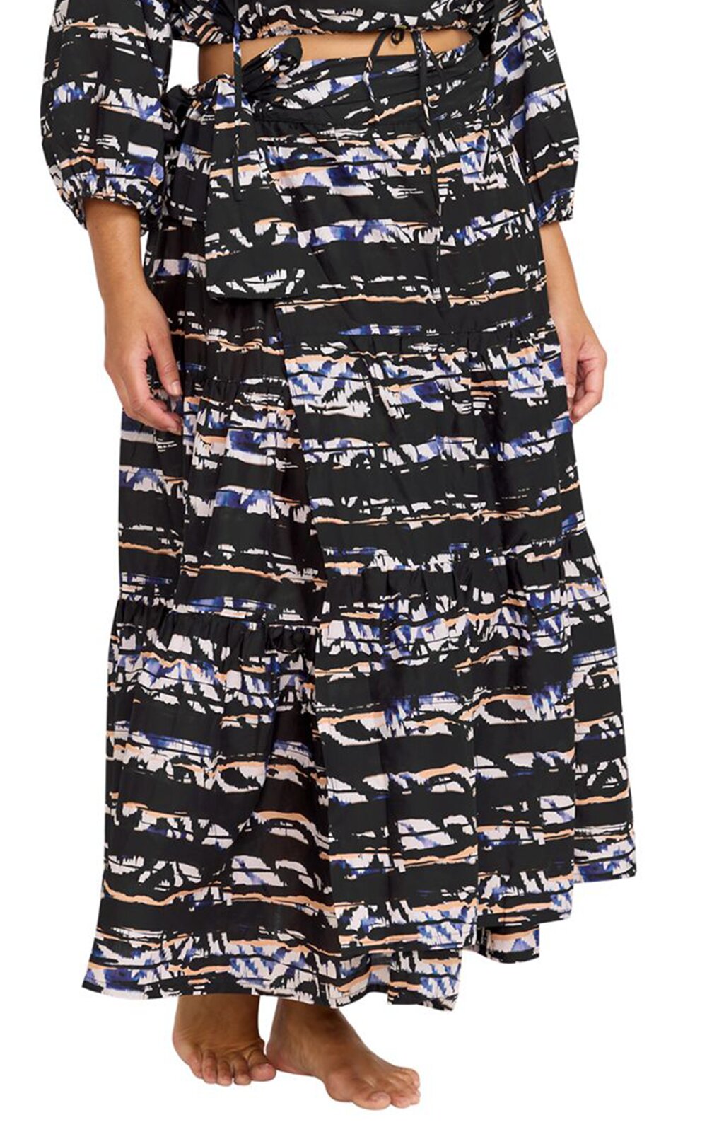 Elgar Maxi Tiered Wrap Skirt product photo.