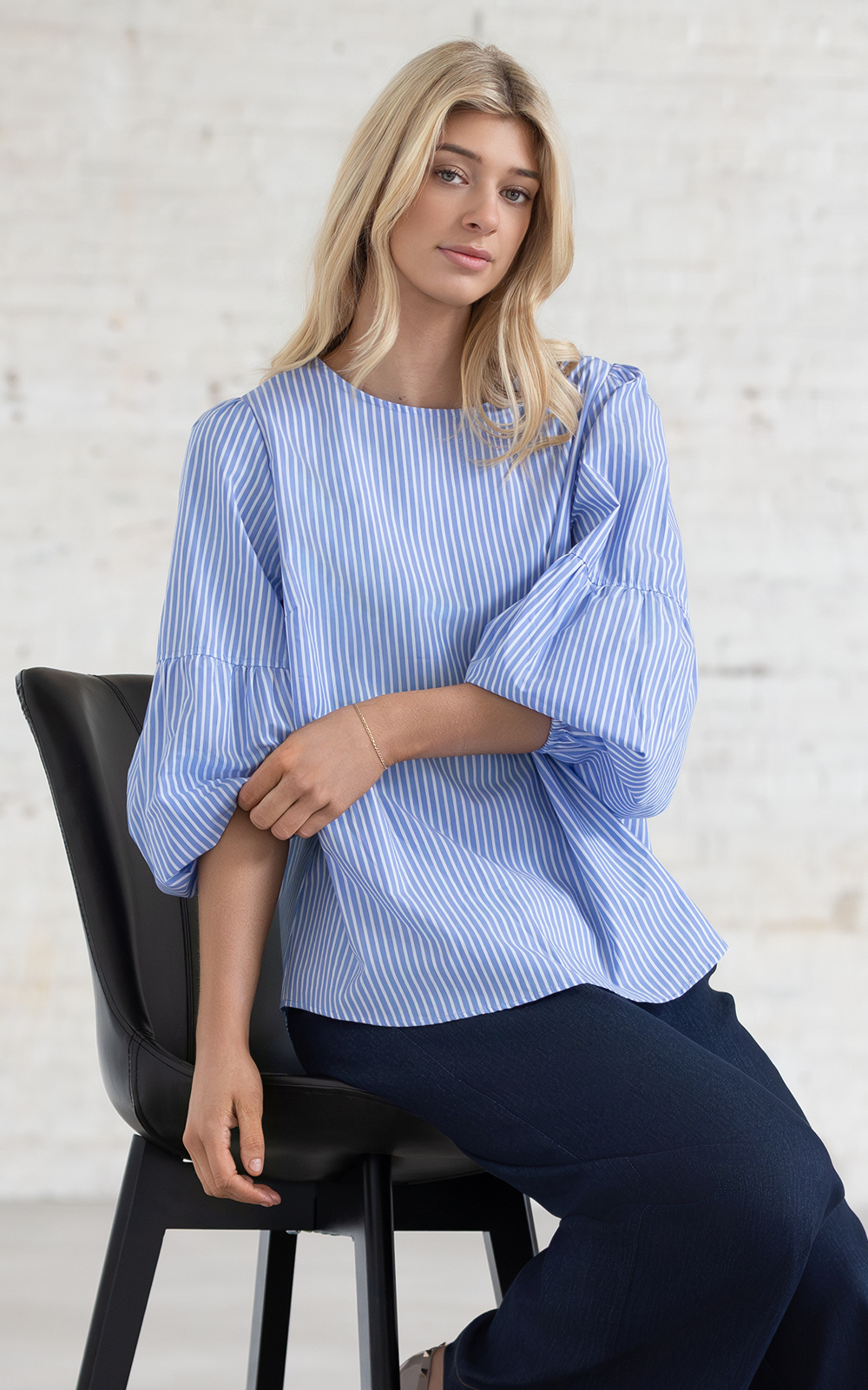 Vienna Top In Blue Stripe product photo.