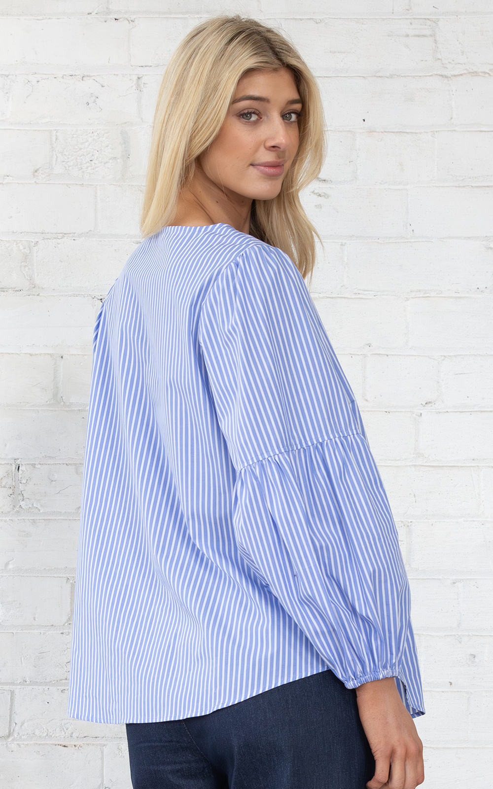 Vienna Top In Blue Stripe product photo.