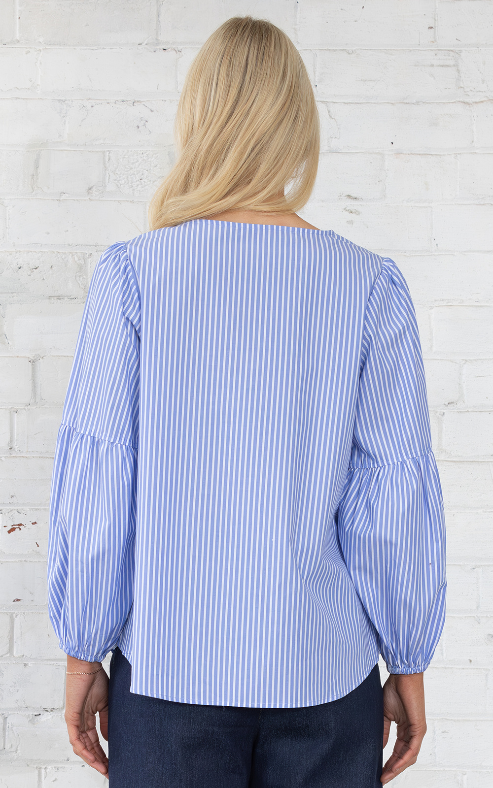 Vienna Top In Blue Stripe product photo.