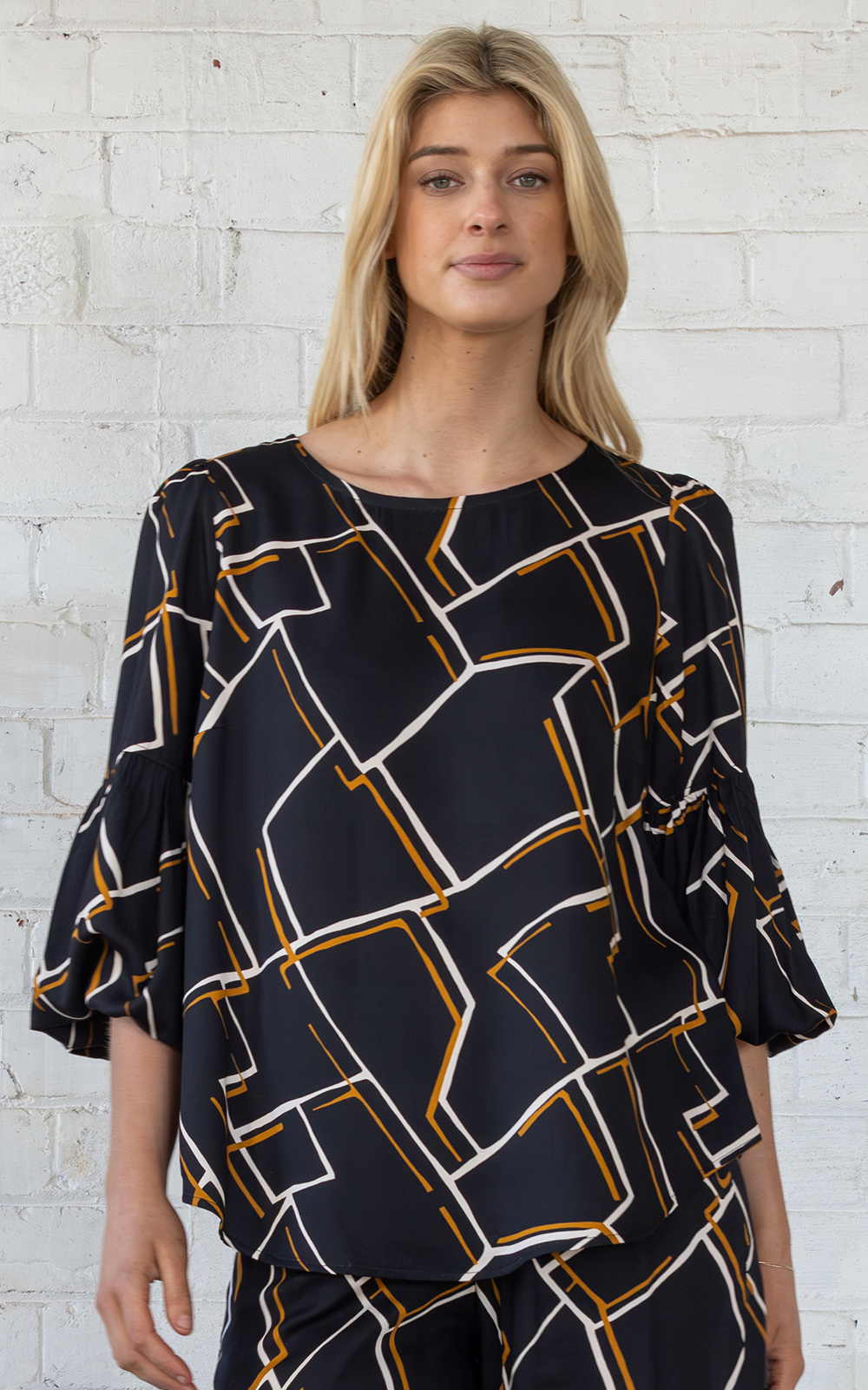Vienna Top In Abstract Grid product photo.