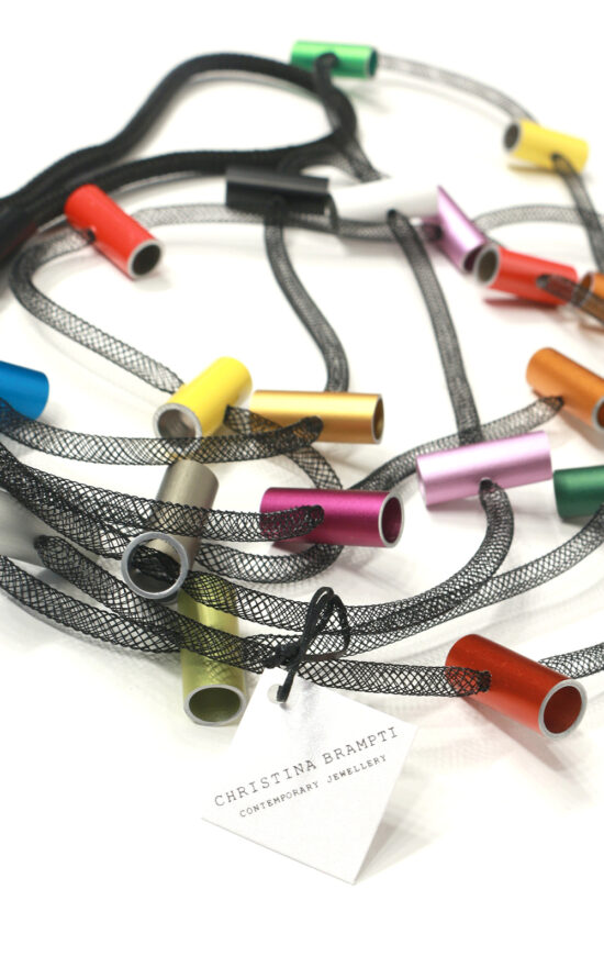 Mesh Hanging Tubes Necklace product photo.