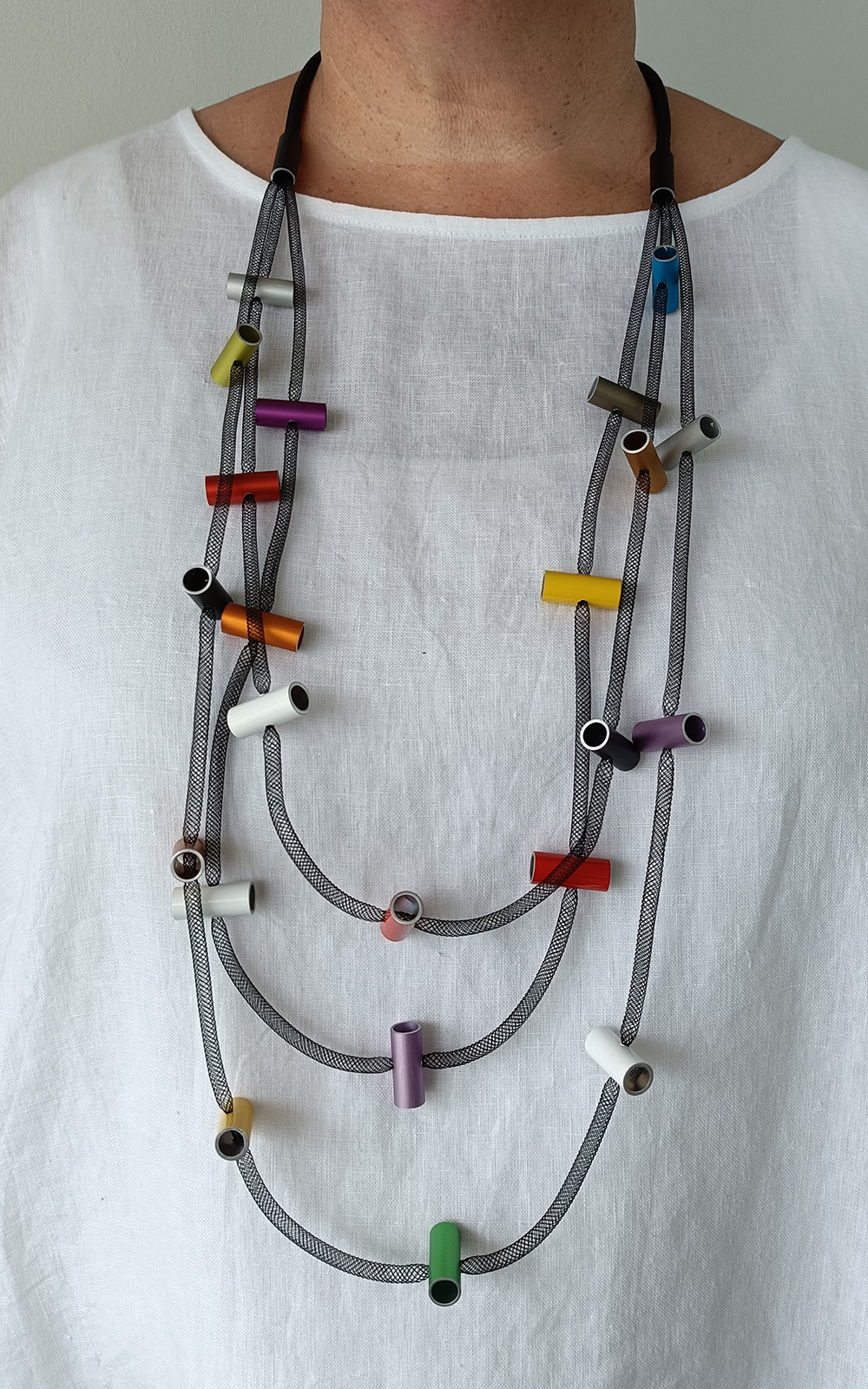 Mesh Hanging Tubes Necklace product photo.