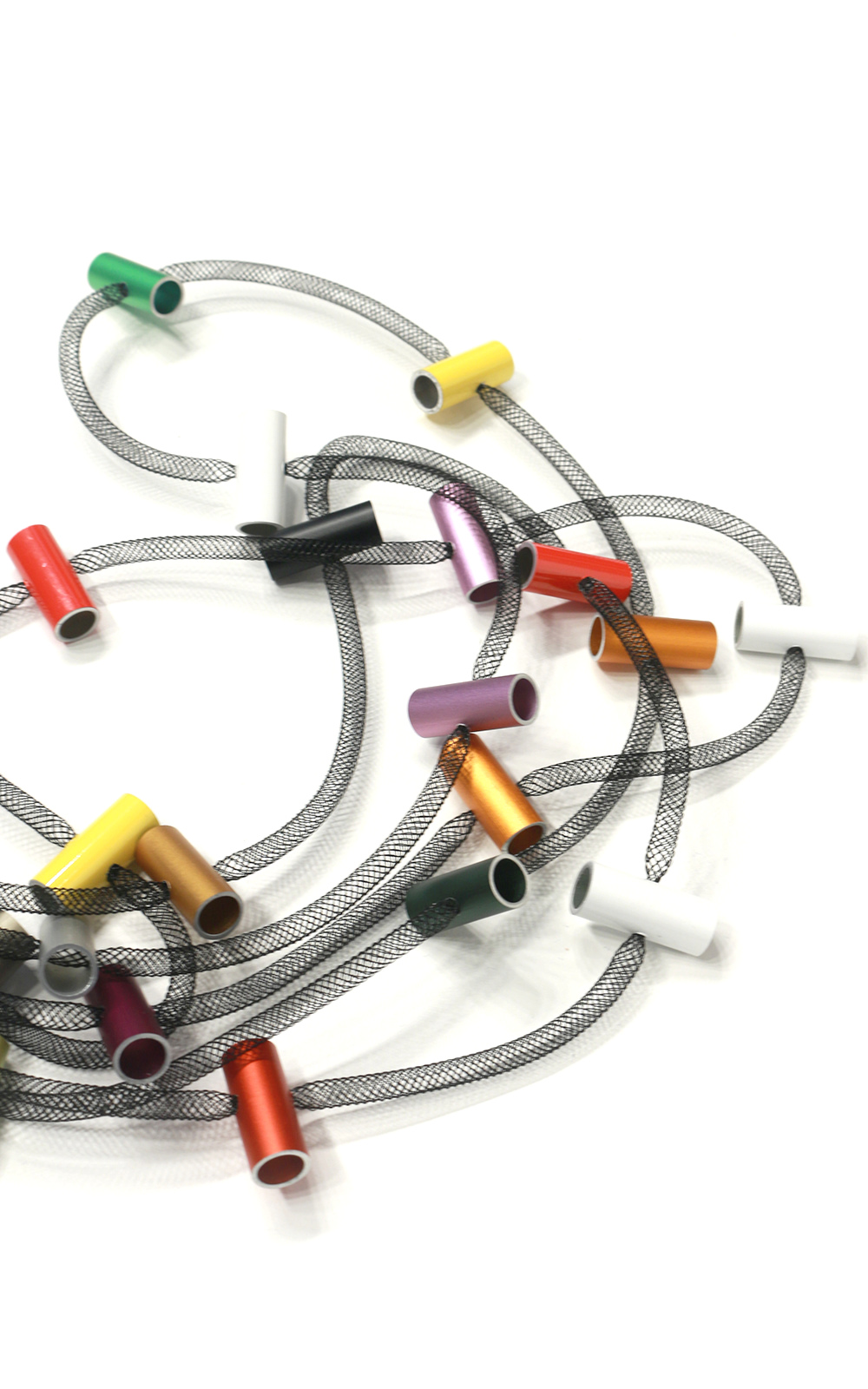 Mesh Hanging Tubes Necklace product photo.