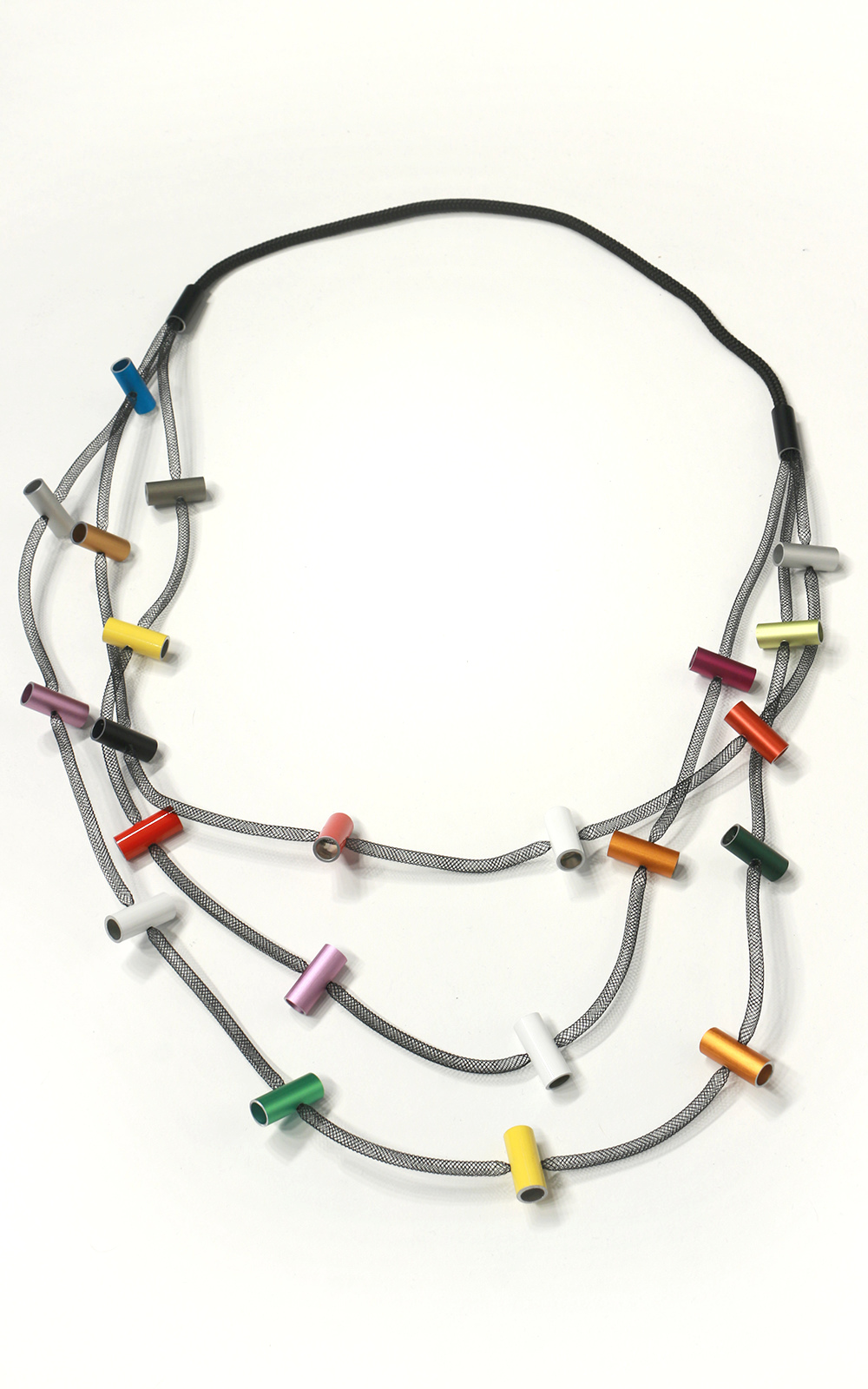 Mesh Hanging Tubes Necklace product photo.