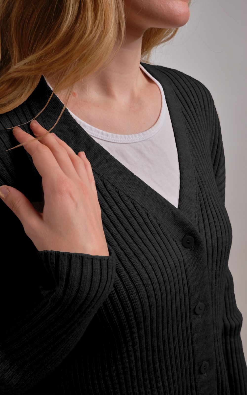 Easy Rib Vee Cardigan product photo.