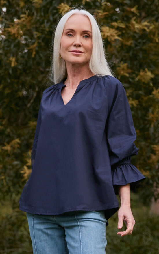 Robin Frill Cuff Top Poplin product photo.