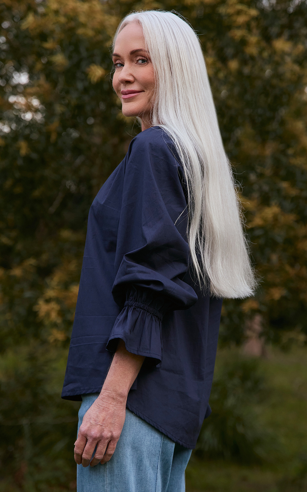 Robin Frill Cuff Top Poplin product photo.
