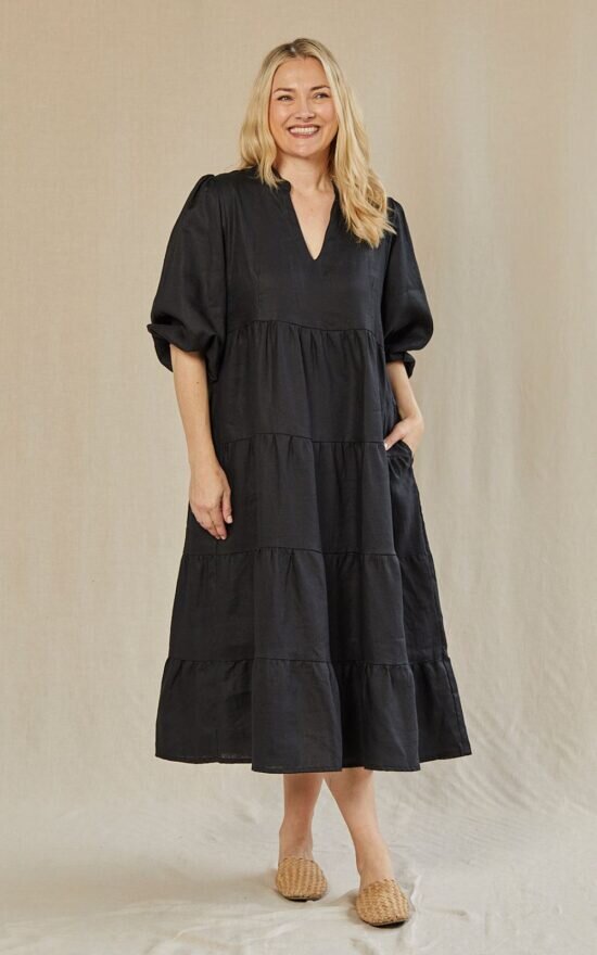 Sabre V Neck Linen Dress product photo.