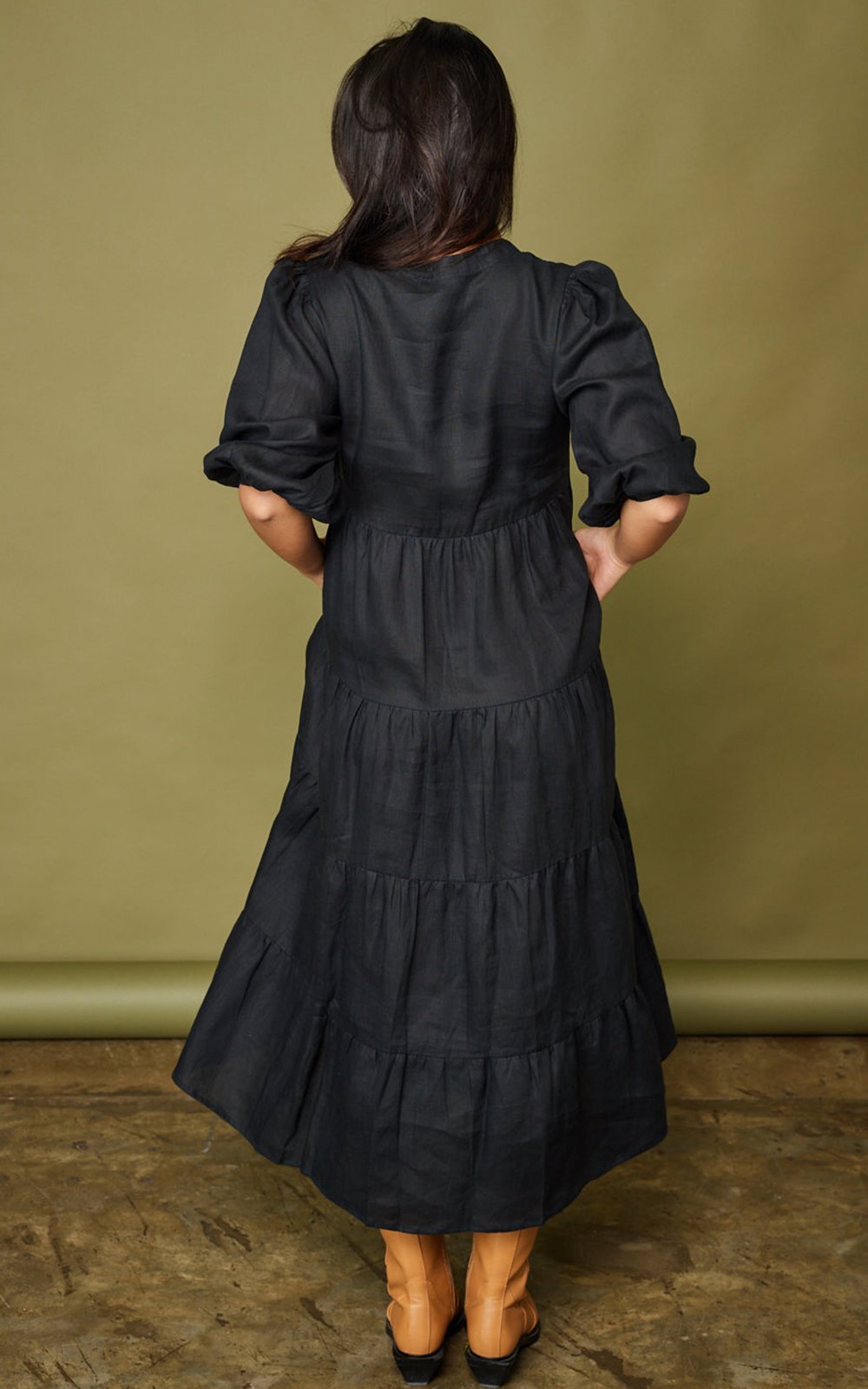 Sabre V Neck Linen Dress product photo.