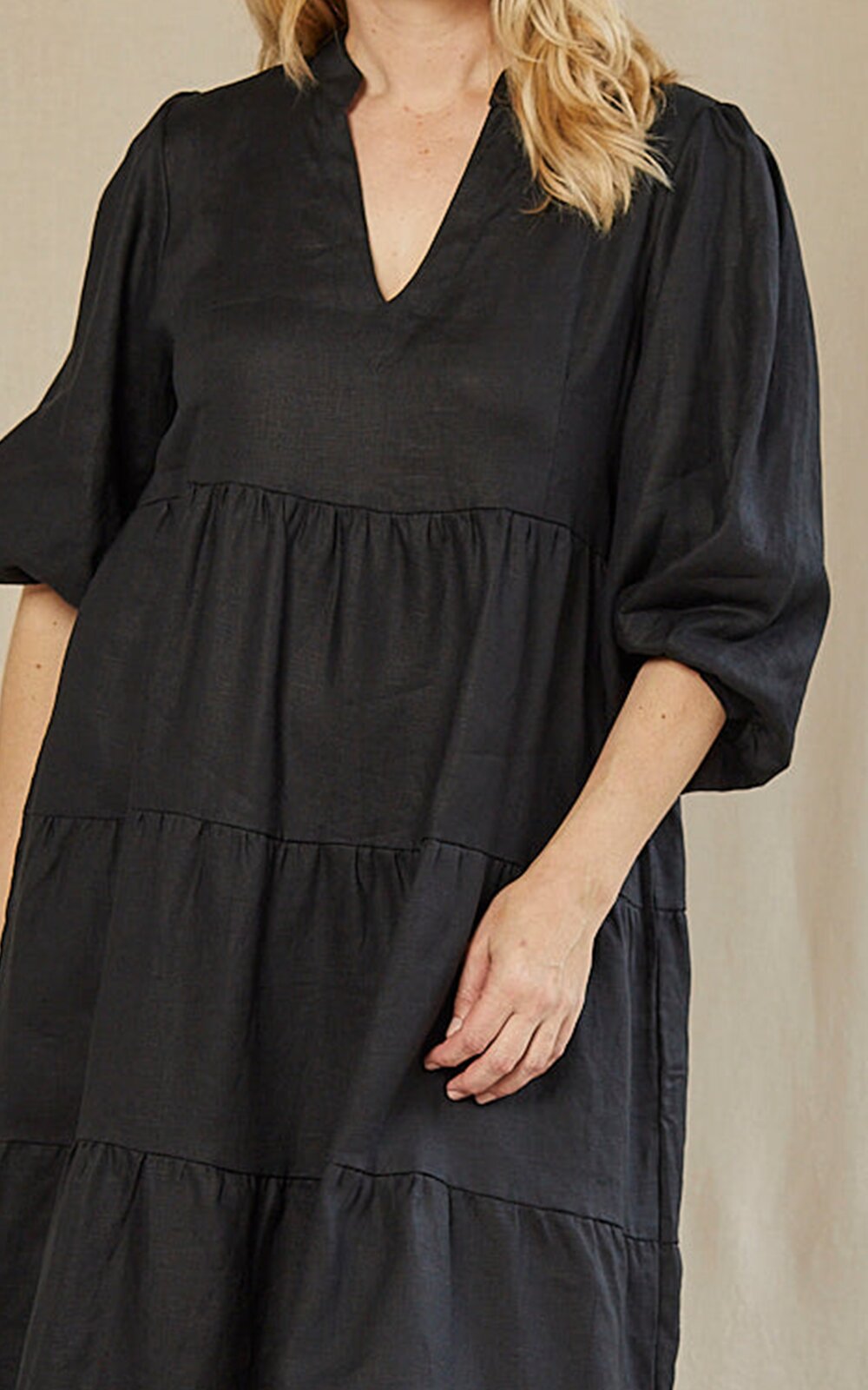 Sabre V Neck Linen Dress product photo.