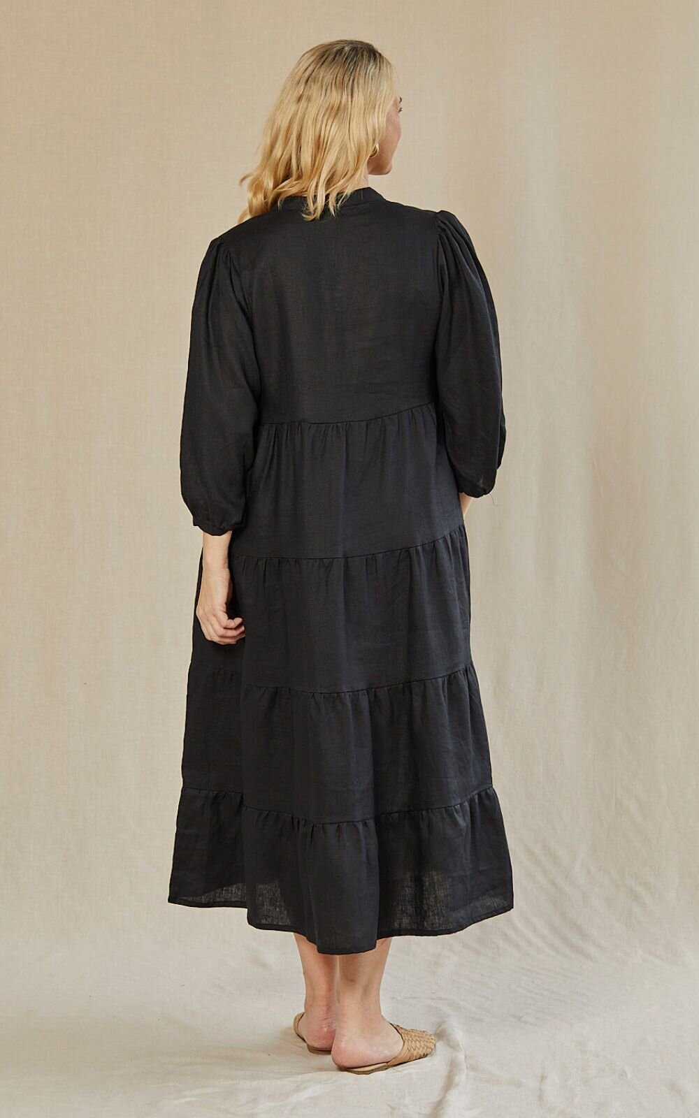 Sabre V Neck Linen Dress product photo.