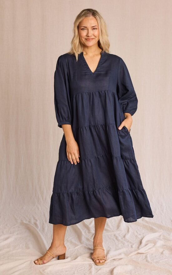 Sabre V Neck Linen Dress product photo.