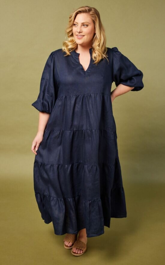 Sabre V Neck Linen Dress product photo.
