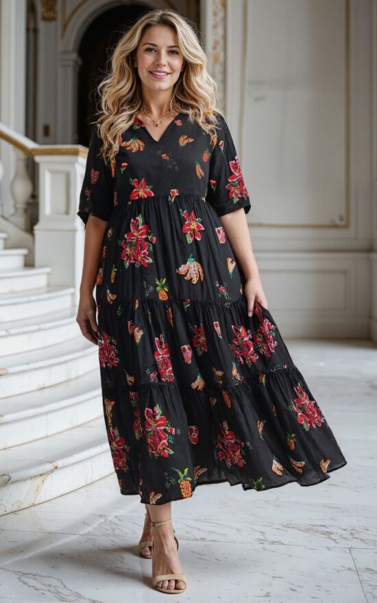 Sabre V Neck Dress In Tapestry Blooms  product photo.